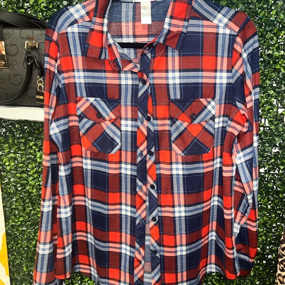 Just Be Vibrant Plaid Shirt in Red and Blue - Picture 1 of 3